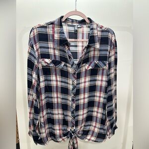 Navy Plaid Button-Down Shirt for Women